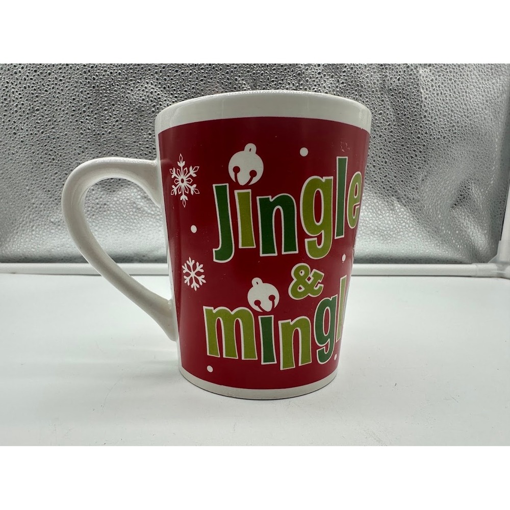 Christmas Jingle & Mingle‎ Coffee Mug Red Green Festive Holiday Snowflake Cup